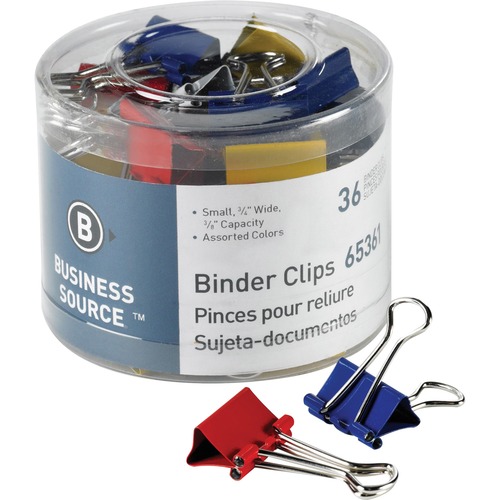 Binder Clips, Small 3/4"W, 3/8" Capacity, 36/PK, Assorted