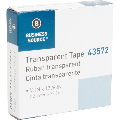 Transparent Tape, Glossy, 1" Core, 1/2"x1296", Clear
