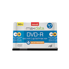 DVD-R, 4.7GB, 120/360 Minutes, 16X, 50/PK, White Matte