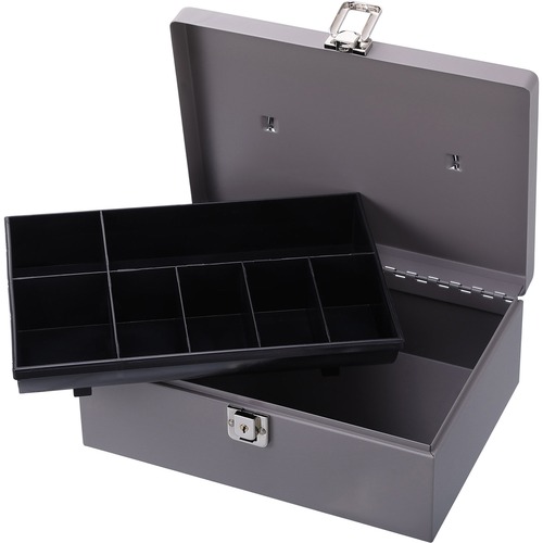 Cash Box, w/ Latch Lock,7 Cmpmnts, 11"x7-3/4"x4-3/4", Gray