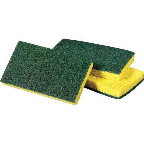 Medium Duty Scrub Sponge, 6-1/4"x3-1/2", 10/PK, YW/GN
