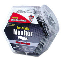 Monitor Wipes, Anti-Static, 5"x6", 200/PK
