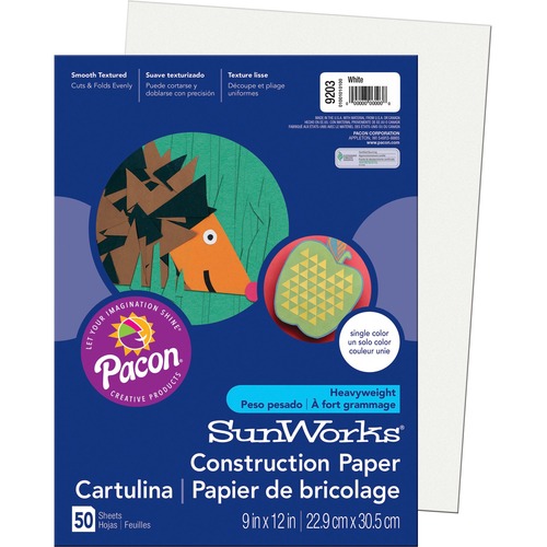 Construction Paper,Smooth Textured,9"x12",50/PK,White