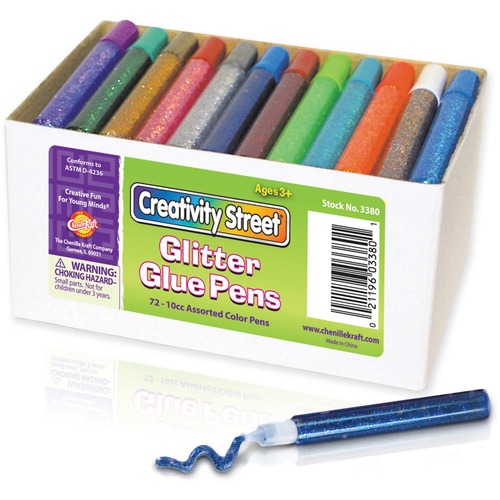 Glitter Glue Pens, Resealable, 72/BX, Assorted