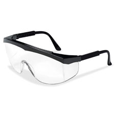 Safety Glasses, Scratch Resistant, Adj Temples, Clear/Black