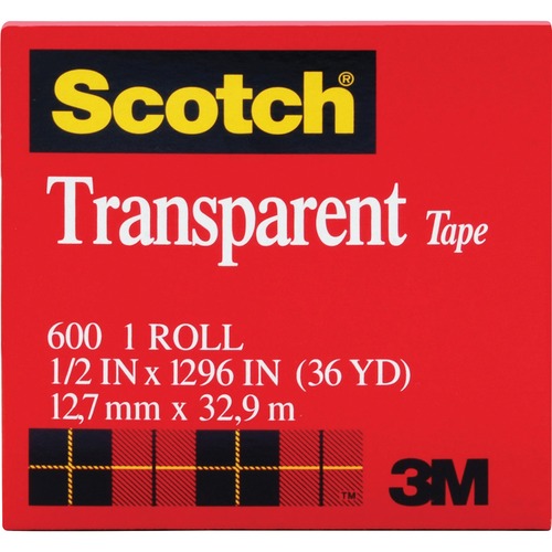 Transparent Tape, 1" Core, 1/2"x 36 Yds