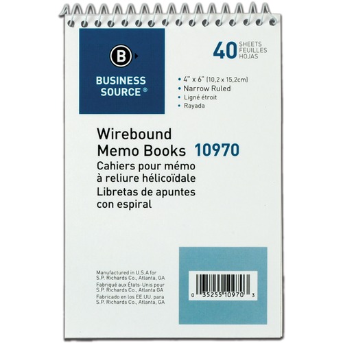 Wirebound Memo Book,End Opening,Wire,4"x6",40Shts,White