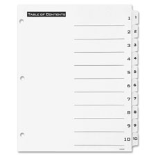 Index Divider W/Table of Contents, 1-8, 36Set, White/BK