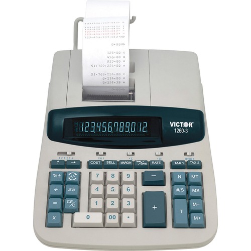 12-Digit Calculator,2-Color Printing,8"x11"x3",White/Blue