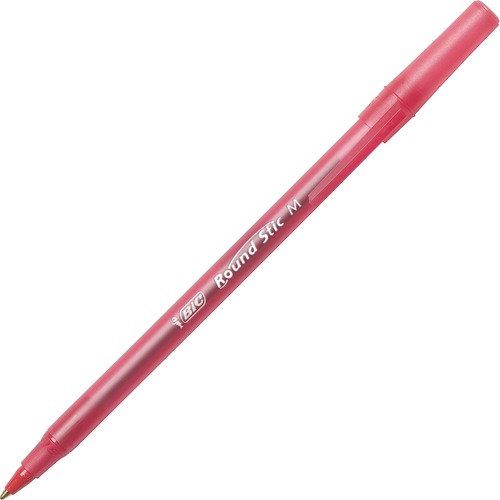 Round Stic Ballpoint Pen,Med. Point,12/BX, Red Ink