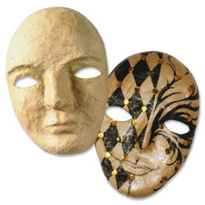 Paper Mache Mask, 8"x6", 12/Set, Natural