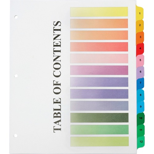 Numerical Tab Set, 1-12, Multicolor