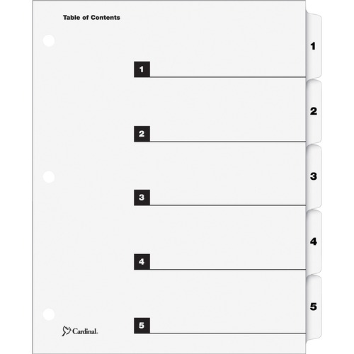 One Step Index System, Numbered 1-5, 5 Tabs, Clear