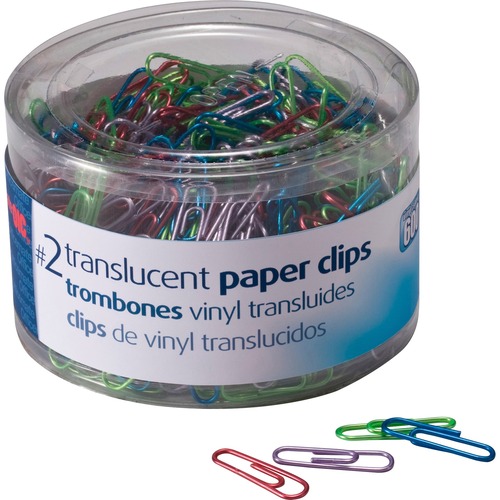 Translucent Paper Clips,Vinyl,Small,600/Tub, BE/PE/GN/RD/SR