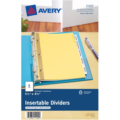 Insertable Dividers,5-Tab,8-1/2"x5-1/2",Buff Paper,Clear