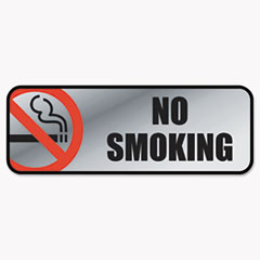 No Smoking Sign, Metallic, 9"x3", Silver/Red