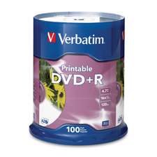 DVD+R, 16x, 4.7GB, Inkjet Printable, Spindle, 100/PK, White