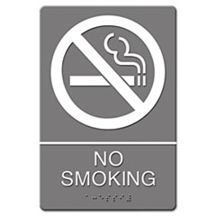 ADA Sign, "No Smoking, Adhesive, 6"x9", White/Gray