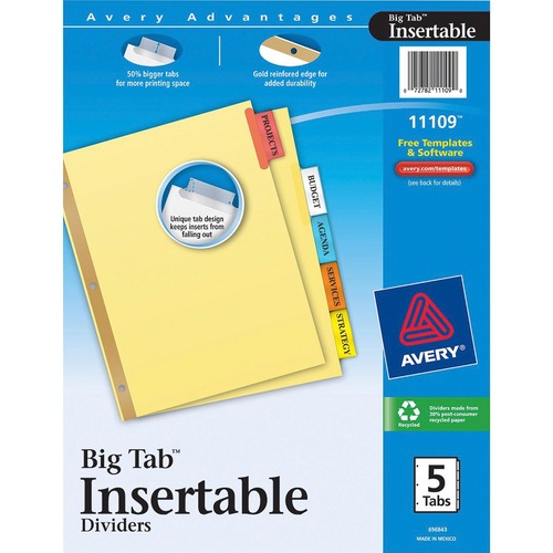 Big Tab Insertable Dividers,11"x8-1/2",5-Tab,Buff/Multi