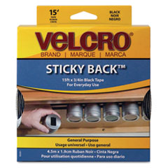 Hook and Loop Tape Roll, Sticky Back, 3/4"x15', Black