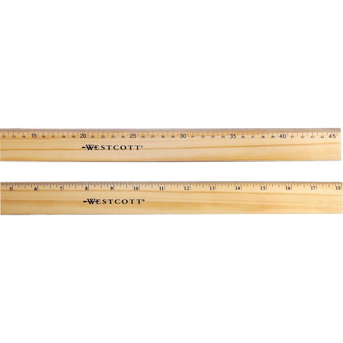 Wood Ruler,Scaled in 16ths/Metric,Double Brass Edge,18" L