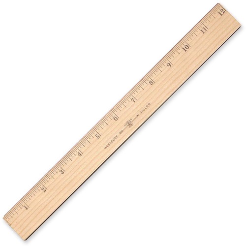 Wood Ruler With Single Metal Edge, Inches/Metric, 12"L