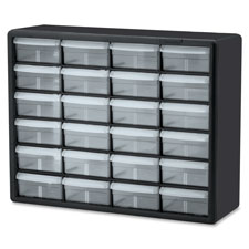 Plastic Storage Cabines,24-Drawer, 6-3/8"x20"x16", BK/CL