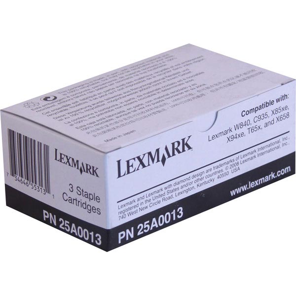 Genuine OEM Lexmark 25A0013 Staple Cartridge (3 Ctg/Box)