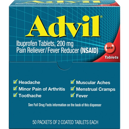 Advil Pain Reliever Tablets, Single Packets, 2/PK, 50/BX