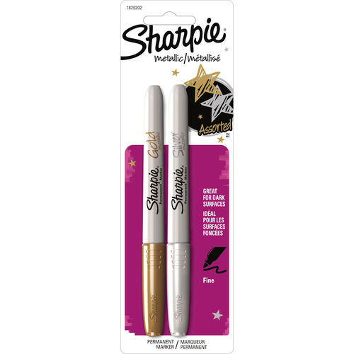 Sharpie Metallic Markers, Fine Pt, 2 Color/PK, Gold/Silver