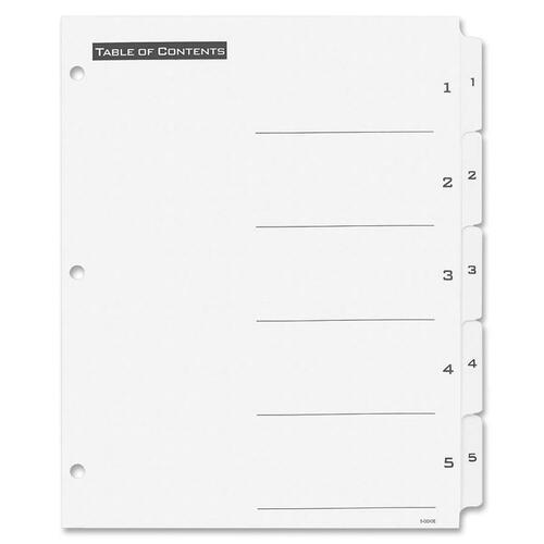 Index Divider W/Table of Contents, 1-5, 36Set, White/BK