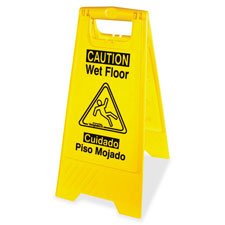 Wet Floor Sign, English/Spanish, Yellow/Black